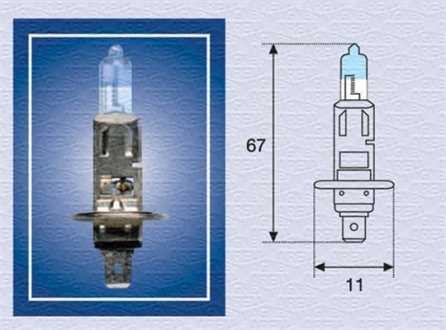 Лампа розжарювання H1 12V 55W P14,5s XENON LIGHT (+50) (кор.код. H1 12 XL) MAGNETI MARELLI 002587100000 (фото 1)