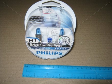 Лампа розжарювання H1 12V 55W P14, 5s Cristal Vision + 2x W5W 4300K PHILIPS 12258CVSM