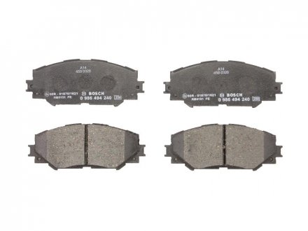Тормозные колодки дисковые передние TOYOTA Corolla,Auris, RAV-4 05- 0 986 494 240 BOSCH 0986494240 (фото 1)