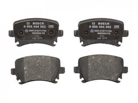 Тормозные колодки дисковые задние AUDI TT 06-; VW Golf V, Polo 01- 0 986 494 062 BOSCH 0986494062 (фото 1)