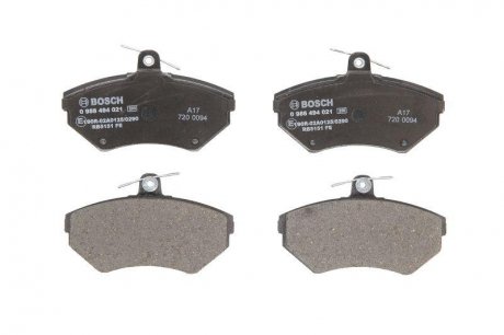 Тормозные колодки дисковые передние AUDI A4 94-01; VW Passat 0 986 494 021 BOSCH 0986494021 (фото 1)