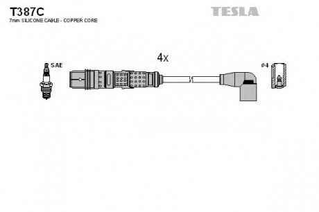 Кабель запалювання, к-кт Seat Ibiza, Cordoba 1.6 BAH 04.03-/ TESLA T387C