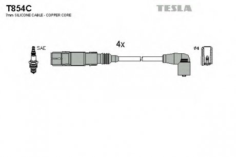 Кабель зажигания, к-кт VW, Audi, Seat, Skoda 99- 1,6;2,0/ TESLA T854C (фото 1)
