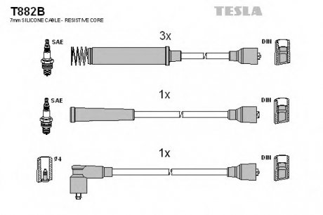 Кабель зажигания, к-кт Opel Vectra A 88-95 1,8;2,0/ TESLA T882B