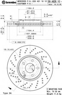 Тормозной диск вентилируемый BM = 09.A828.10 BREMBO 09.A828.11 (фото 1)