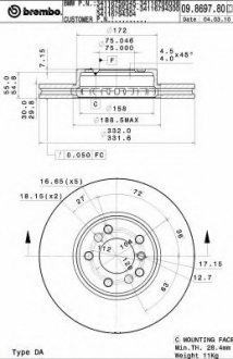 Гальмівний диск вентильований BM = 09.8697.80 BREMBO 09.8697.81 (фото 1)