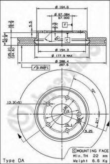 Гальмівний диск вентильований BM = 09.6845.14 BREMBO 09.6845.11