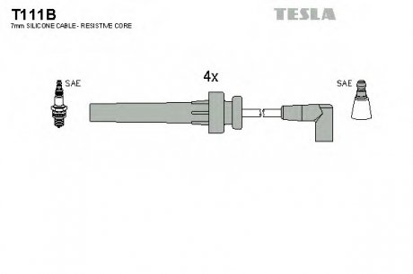 Кабель запалювання, к-кт Chrysler 98-01/ TESLA T111B