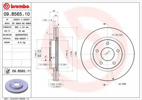 Тормозной диск/ BREMBO 09.B565.10