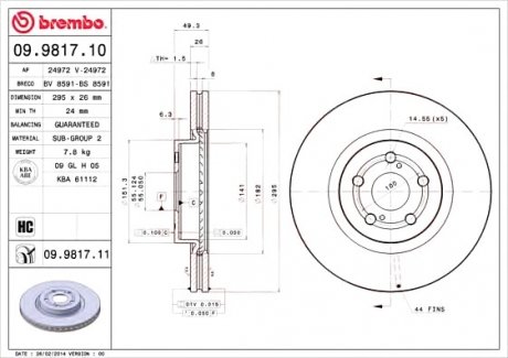 Тормозной диск вентилируемый BM BREMBO 09.9817.10