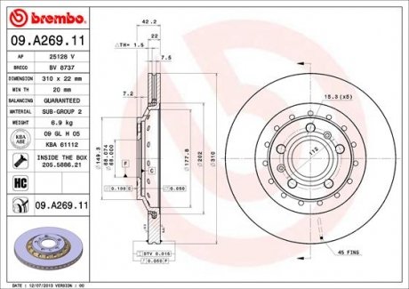 Диск тормозной BREMBO 09.A269.11