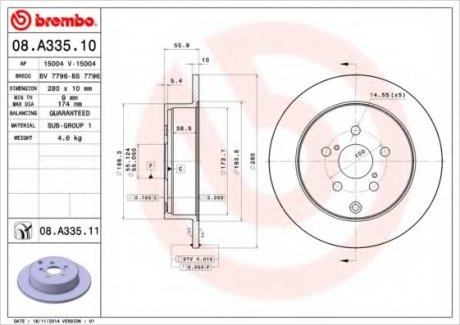 Гальмівний диск BM BREMBO 08.A335.10 (фото 1)