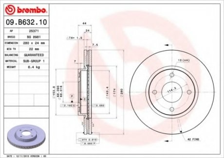 Тормозной диск BM BREMBO 09.B632.10 (фото 1)
