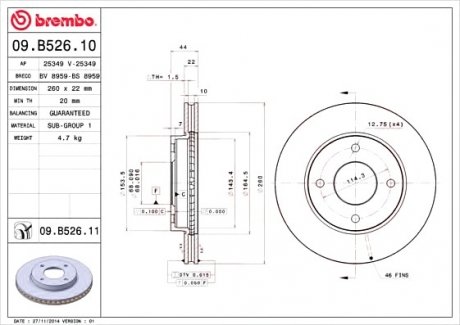 Гальмівний диск BM BREMBO 09.B526.10 (фото 1)