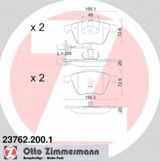 Колодки тормозные дисковые ZIMMERMANN 23762.200.1 (фото 1)