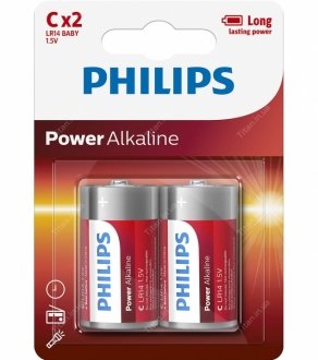 Батарейки цилиндрические, щелочные POWER ALKALINE C PHILIPS LR14P2B/10