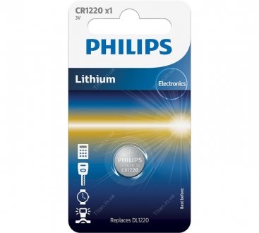 Батарейки кнопочные, литиевые CR1220 PHILIPS CR1220/00B (фото 1)