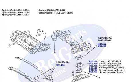 Подушка передней рессоры (пластик) MB Sprinter 96- нижняя L PARTS BELGUM BG1323