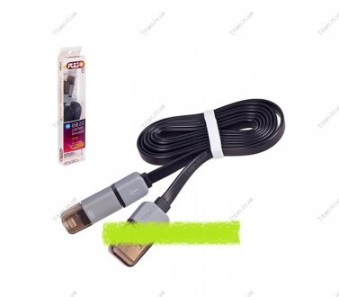 Кабель PULSO USB - Micro USB/Apple 1m black (плоский) CP-002BK (500) (фото 1)