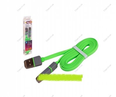 Кабель PULSO USB - Micro USB/Apple 1m green (плоский) CP-002GN (500) (фото 1)