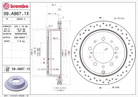 Тормозной диск BM BREMBO 09.A967.1X (фото 1)