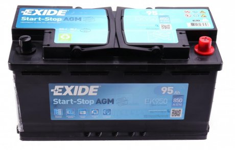 Акумуляторна батарея 95Ah/850A (353x175x190) (Start-Stop AGM) EXIDE EK950 (фото 1)