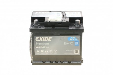 Аккумуляторная батарея 47Ah/450A (207x175x175) Premium EXIDE EA472 (фото 1)