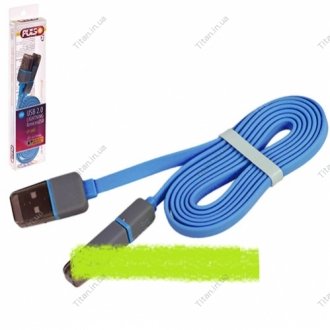 Кабель PULSO USB - Micro USB/Apple 1m blue (плоский) CP-002BL (500) (фото 1)