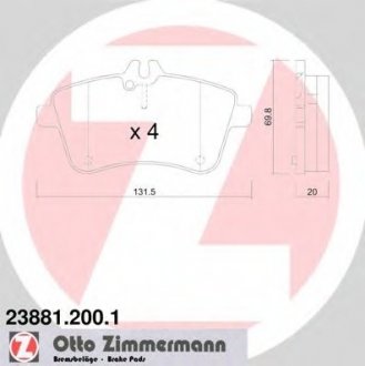 К-кт тормозных накладок перед. DB klasa B (W245) B 200 05- ZIMMERMANN 23881.200.1