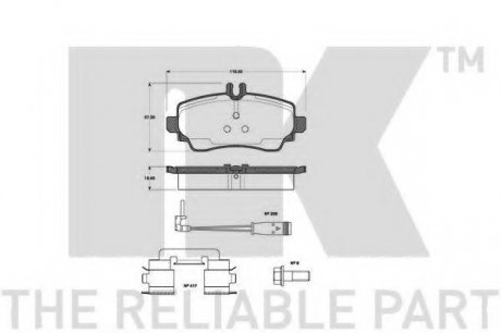 Тормозные колодки перед. Mersedes A-class / Vaneo 1.6-1.9 02- NK 223349