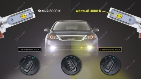 LED лампа W1.1 H4 40W 3000K / 6000K БЕЛЫЙ + ЖЕЛТЫЙ Sho-me SM W1.1 H4 (фото 1)