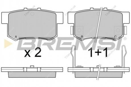 Колодки тормозные задние Honda Civic 98-/Accord 90-03 (Akebono) (47,5x89x14,5) BREMSI BP2544 (фото 1)