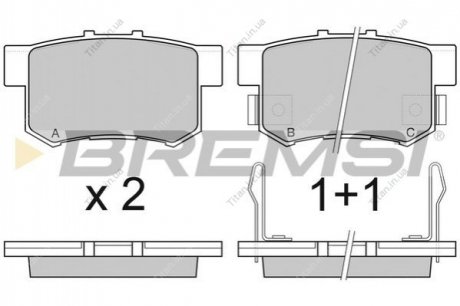 Колодки тормозные задние Honda Civic 98-01/CR-V 01-06 (Akebono) (47,5x89x14,5) BREMSI BP2750 (фото 1)