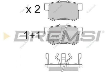 Колодки тормозные задние Honda Accord VIII/CR-V 01-06 08- (akebono) BREMSI BP3374 (фото 1)