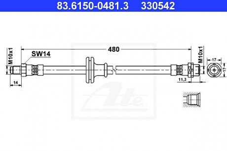 Шланг тормозной передний BMW X5 07/00-di.495mm ATE 83.6150-0481.3 (фото 1)