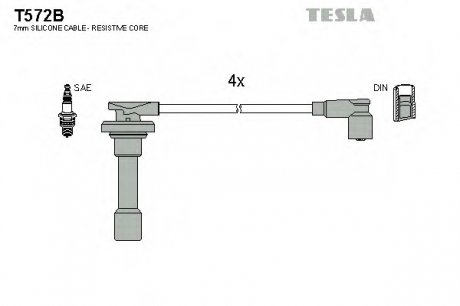 Комплект високовольтних проводів TESLA T572B