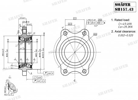 Підшипник ступиці (+ABS) +монтажний к-кт Audi A4 2.0 TDI 07- SHAFER SH157.43K