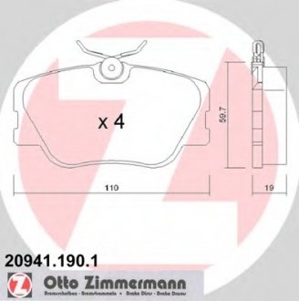 Тормозные колодки перед Mercedes W124 20i-30i/20D- ZIMMERMANN 209411901 (фото 1)