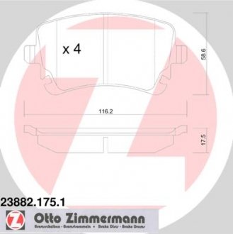 Гальмівні колодки зад (з датчиком) Audi A4, A6 2.0 ZIMMERMANN 238821751 (фото 1)