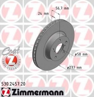 Тормозной диск предвентил SUBARU Legacy/Impreza ZIMMERMANN 530245720 (фото 1)