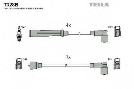 Комплект высоковольтных проводов TESLA T328B