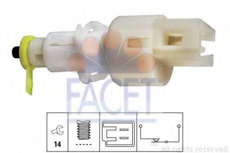 Вимикач ліхтаря сигналу гальмування, Вимикач, привід зчеплення (Tempomat) FACET 71108 (фото 1)