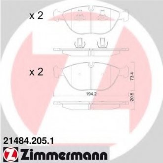 Комплект гальмівних колодок, дискове гальмо ZIMMERMANN 214842051 (фото 1)
