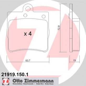 Комплект гальмівних колодок, дискове гальмо ZIMMERMANN 219191501 (фото 1)