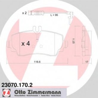 Комплект тормозных колодок, дисковый тормоз ZIMMERMANN 230701702