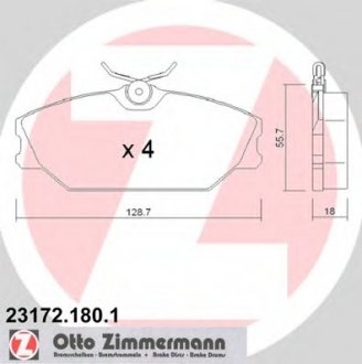 Комплект гальмівних колодок, дискове гальмо ZIMMERMANN 231721801
