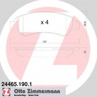Комплект гальмівних колодок, дискове гальмо ZIMMERMANN 244651901 (фото 1)