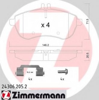 Комплект гальмівних колодок, дискове гальмо ZIMMERMANN 243062052 (фото 1)