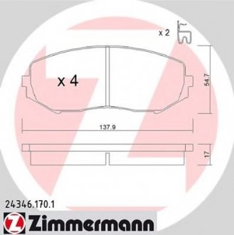 Комплект тормозных колодок, дисковый тормоз ZIMMERMANN 243461701