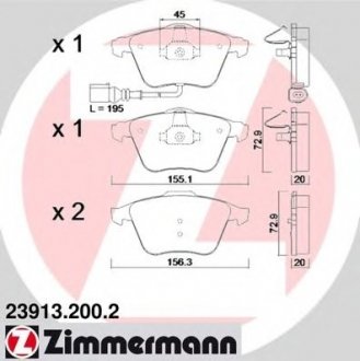 Комплект гальмівних колодок, дискове гальмо ZIMMERMANN 239132002